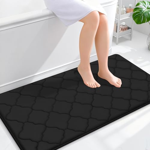 OLANLY Memory Foam Bath Mat Rug 44x24, Ultra Soft Bathroom Rugs, Black by OLANLY