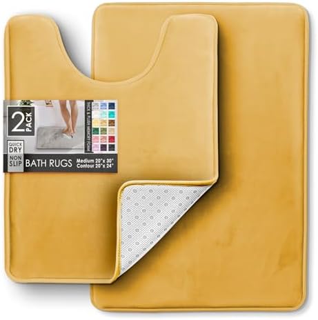 Clara Clark 2 Piece Bathroom Rugs, Velvet Memory Foam Bath Mat Set, Non-Slip Bath Rugs, Machine Wash, Dries Quickly, Ultra Soft Plush Bath Mats for Bathroom, 20 x 32 + Contour, Camel Gold - Image 3