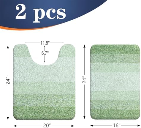 OLANLY Micorfiber Bathroom Rug Set 2 Piece, Absorbent Bath Mats, Sage Green - Image 2