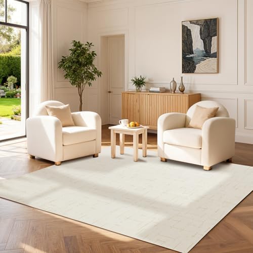 LIANLAM Washable Rug Area Rugs for Living Room - Stain Resistant Non-Slip Backing Boho Rug for Bedroom,Durable & Ultra-Thin Vintage Large Area Rug(4' x 6',White) by LIANLAM