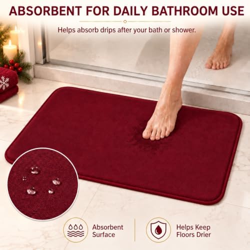 RUN HELIX Bathroom Rugs Sets 3 Piece, Soft Absorbent Memory Foam Bath Mats Set, Dry Fast Bath Mat, Machine Washable Bath Rug Set for Bathroom （Maroon） - Image 3