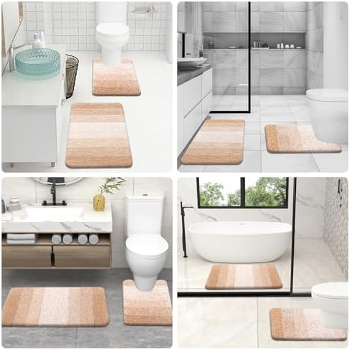 OLANLY Microfiber Bathroom Rugs Sets 3 Piece, Absorbent Bath Mats, Beige - Image 6