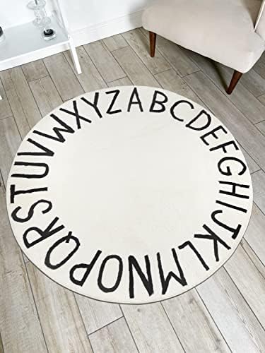 Topotdor Round ABC Area Rug,71 Inch Soft Floor Carpet,White - Image 2