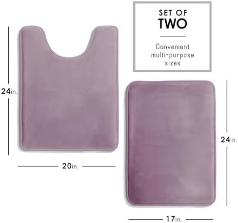Clara Clark 2 Piece Bathroom Rugs, Velvet Memory Foam Bath Mat Set, Non-Slip Bath Rugs, Machine Wash, Dries Quickly, Ultra Soft Plush Bath Mats for Bathroom, 17 x 24 + Contour, Dusty Purple - Image 2