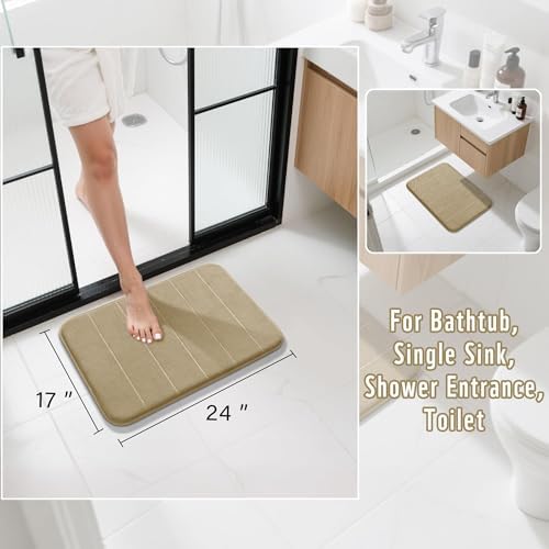 Yimobra Memory Foam Bath Mat, Super Soft Absorbent Bathroom Rug Non Slip, Quick Dry, Machine Washable Floor Carpet for Tub Shower, Home Decor Accessories, 24x17, Light Tan - Image 3