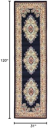 Unique Loom Reza Collection Traditional Persian Style Area Rug, 2 ft 7 in x 10 ft, Navy Blue/Ivory - Image 2