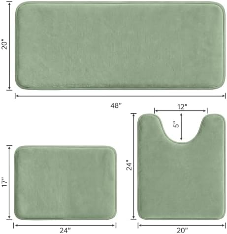 HUXMEYSON 3-Piece Memory Foam Bathroom Rug Set, Grey Green - Image 2