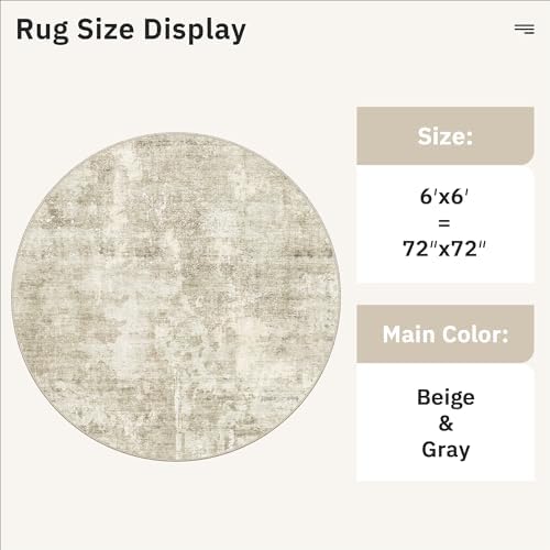 Soalmost Abstract 6x6 Round Rug 6ft Circle Living Room Rugs, Beige/Gray - Image 5
