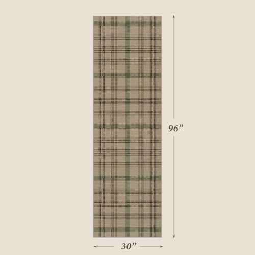 JTJ Easy Jute Kitchen Runner Rug 2'6" x 8', Sage Green & Beige Plaid - Image 2