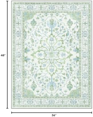 RELEANY Washable Area Rug, 3'x4', Green/White/Blue - Image 2