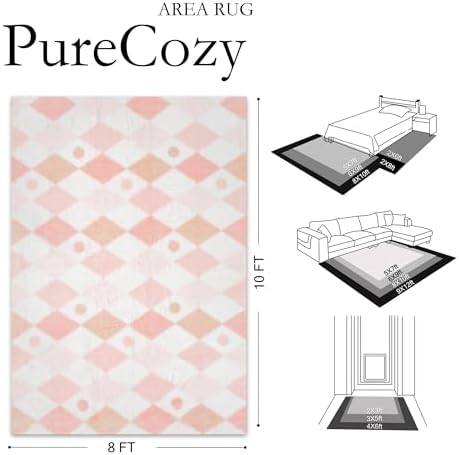 PureCozy Pink 8x10 Area Rug for Living Room Soft Checkered Shag Carpet - Image 2