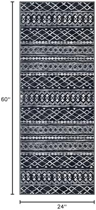 KUTA Boho Vintage Hallway Runners 2x5 ft Black Moroccan Washable Runner Rug - Image 2