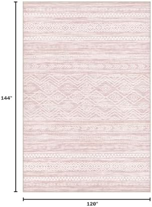 Tortania Area Rug Living Room Rugs- 10x12 Washable Large Soft Neutral Boho Moroccan Bohemian Farmhouse Rug Indoor Floor Carpet for Bedroom Under Dining Table Home Office Decor - Pink - Image 2