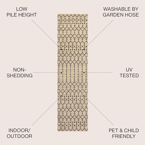 JONATHAN Y Moroccan Geometric Indoor Outdoor Runner Rug 2X8 Beige/Navy, Ourika Textured Weave for Backyard, Patio, Porch, Easy-Cleaning, High Traffic, Pet-Friendly, Non-Shedding (SMB108H-28) - Image 2