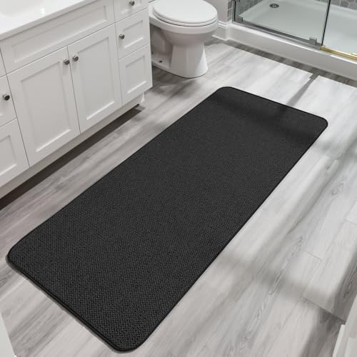 Bosap Bath Mat,Ultra Thin Bathroom Runner Rugs,Large Bath Mats for Bathroom,Quick Dry,Non-Slip,Machine Washable,Low Pile,Bath Rug,Shower Outside,Sink,Home Decor Accessories.Black,3'x6'(36x72inch) by BosapDirect
