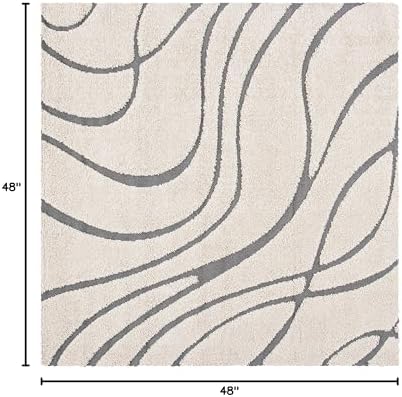 SAFAVIEH Florida Shag Collection Area Rug - 4' Square, Cream & Grey, Non-Shedding & Easy Care, 1.2-inch Thick Ideal for High Traffic Areas in Living Room, Bedroom (SG471-1180) - Image 2