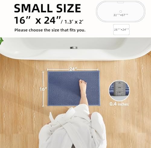 TYUU Bathroom Rugs Non Slip Washable, Super Absorbent Thin Bath Mat Small Quick Dry Low Pile Bathroom Rug, Denim Blue 16"x24" - Image 2