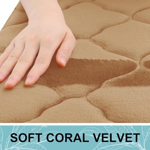 OLANLY Memory Foam Bath Mat Rug 47x17, Ultra Soft Bathroom Rugs, Dark Beige - Image 2