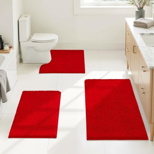 HOMEIDEAS Bathroom Rugs Set of 3, Super Soft Absorbent Chenille Bath Rugs by HOMEIDEAS