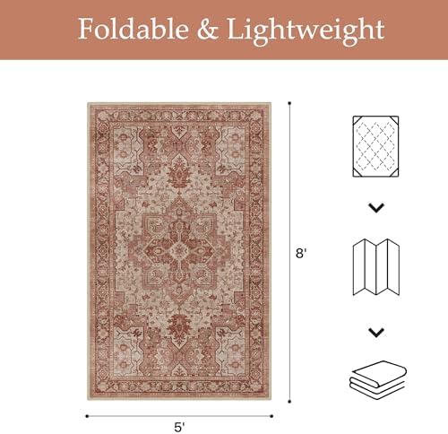 GENIMO Indoor Outdoor Rug, Washable for Patio and Deck, Mauve Beige, 5x8 - Image 2