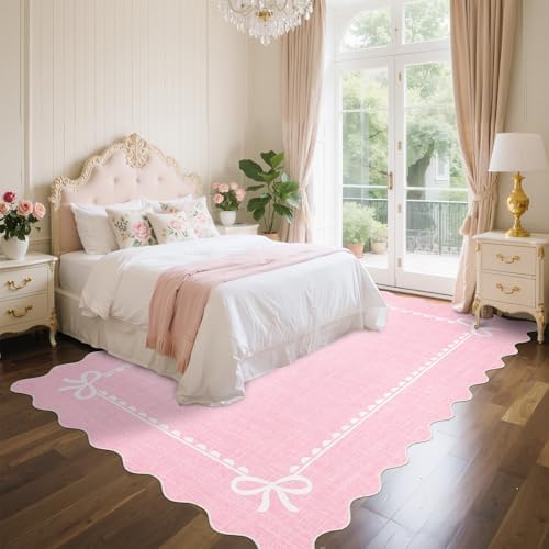 GarveeHome Scalloped Bow Rug 8x10 Washable Pink Rug for Bedroom Living Room - Image 2