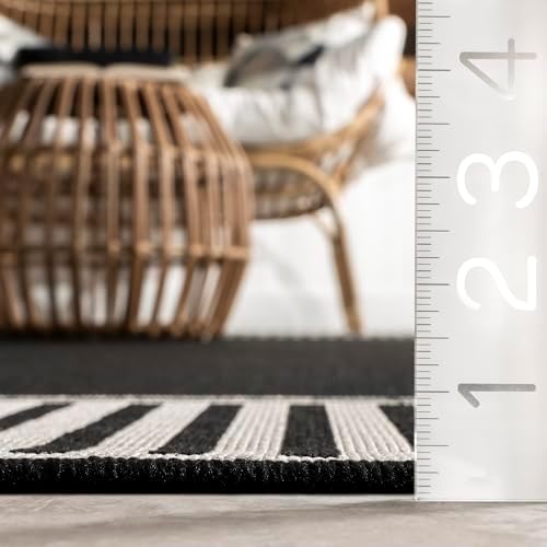 Nuloom Asha Black/Ivory, 5' x 8', Casual, Striped Border, Soft and Cozy, High Traffic, Stain Resistant, Easy Clean, Durable Area Rug for Indoor/Outdoor Patio, Deck, Porch, Garden, Courtyard - Image 3