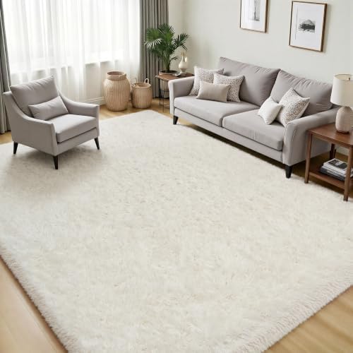 PLHXFR 6x9 Area Rugs Living Room: Fluffy Bedroom Rug Shag Carpet White - Image 3