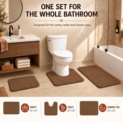 RUN HELIX Bathroom Rugs Sets 3 Piece, Soft Absorbent Memory Foam Bath Mats Set, Dry Fast Bath Mat, Machine Washable Bath Rug Set for Bathroom （Chocolate） - Image 3