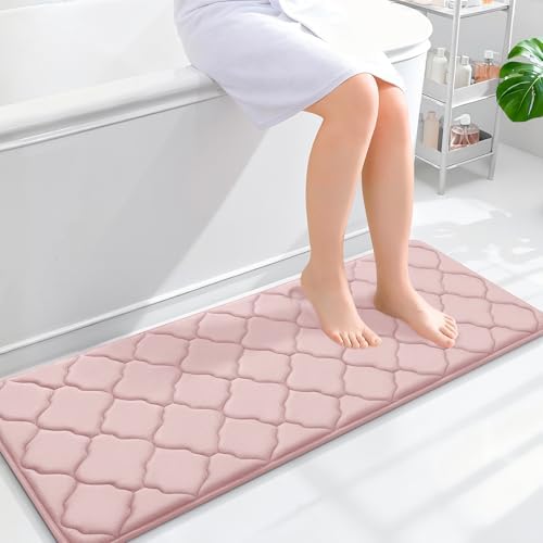 OLANLY Memory Foam Bath Mat Rug 47x17, Ultra Soft Bathroom Rugs, Pink by OLANLY