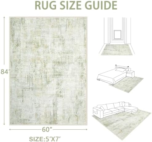 Area Rugs 5x7 Living Room: Washable Rug Modern Abstract Rugs Soft Non Slip Neutral Rug Stain Resistant Indoor Carpet for Bedroom Kitchen Dining Room Nursery Home Office Rugs(Green Brown,5'x7') - Image 2