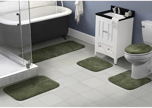 Garland Rug Traditional Nylon Washable Deep Fern 5 Piece Set - Lid, Contour, 3 Bath Rugs - Soft, Absorbent, and Stylish for Your Bathroom - Image 2