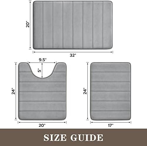 BYSURE Grey Memory Foam Bathroom Rug Set 3 Piece, Non Slip Extra Soft Absorbent Bath Mats, Machine Washable & Dry Toilet Mat Sets for Bathroom Floor - Image 2