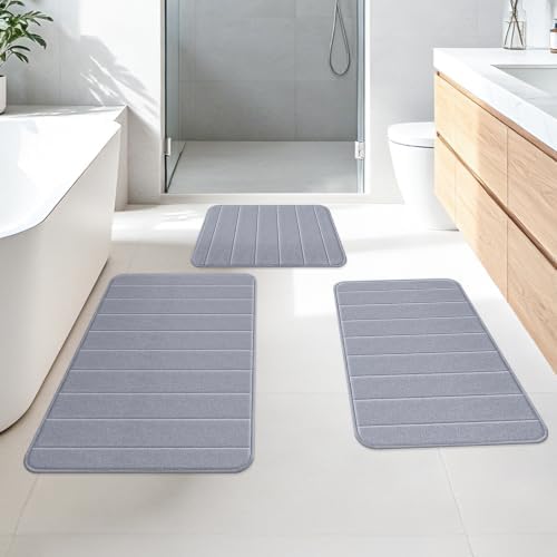 Memory Foam Bath Mat 36" x 24", Ultra Soft Absorbent Bathroom Rug Non Slip, Machine Washable Bath Rug for Bathroom, Shower and Tub,Grey - Image 2