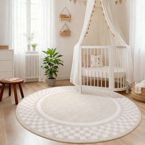 GarveeHome 6ft Washable Round Rug for Entryway Checkered Bedroom Circle Rug - Image 2