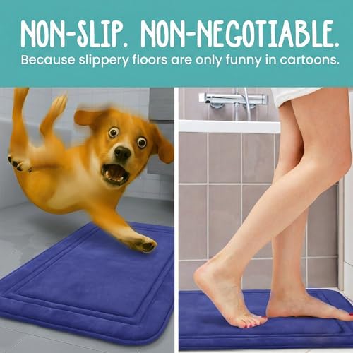 ITSOFT Memory Foam Bath Mat 59x23, Non Slip, Machine Washable, Quick Dry & Absorbent Rugs, Bath Mats for Bathroom Floor, Tub & Shower, Bathroom Rug, Blue - Image 4