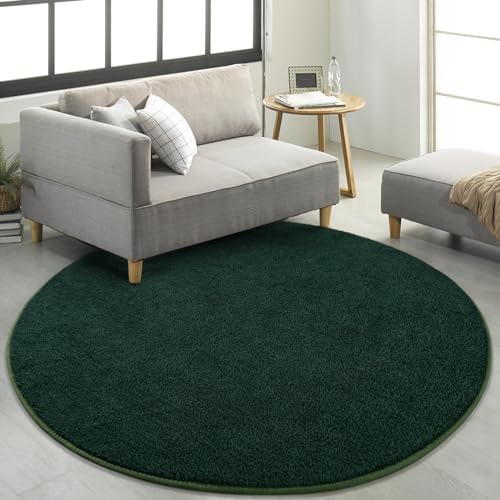 FlyDOIT Round Area Rugs for Bedroom Living Room, 4x4 Dark Green Super Soft Comfy Thickened Memory-Foam Indoor Circle Carpet, Modern Aesthetic Minimalist Carpet for Boys Girls Adults Nursery Home Décor - Image 4