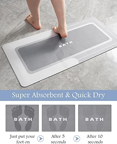 MontVoo-Bath Mat Runner Long Bathroom Mat Rug Non Slip Super Absorbent Stain Resistant Quick Dry Thin Bathroom Rug Fit Under Door-Bath Mats for Bathroom Floor Bathtub Vanity-Bathmat 17"x59" Grey - Image 4