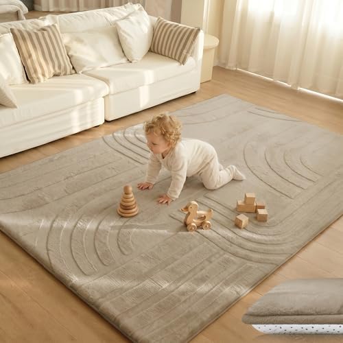 1.3" Thick Fluffy Baby Play Mat for Floor,Large 6'×9' Kids Rug(Light Brown) by HulooSleep