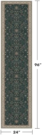 Hazo Haus Dark Green 2x8 Non Slip Kitchen Runner Rugs - Modern Vintage Boho Eclectic Floral Pattern, Washable Low Pile Non-Slip 8ft Long Runner Rugs for Hallway, Entrance - Image 2