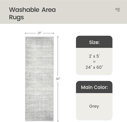 Valenrug 2x5 Rug Runners for Hallways, Washable Runner Rug Non Slip, Grey - Image 2