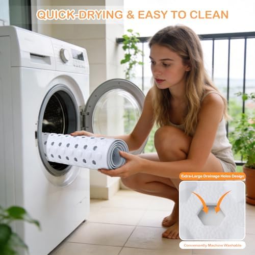 Yimobra Bathtub Mat Non Slip, 27.5"X15.5" Machine Washable Shower Floor Mat, Soft on Feet, Bathmat with Drain Holes and Suction Cups, Bathroom Essentials, White - Image 6