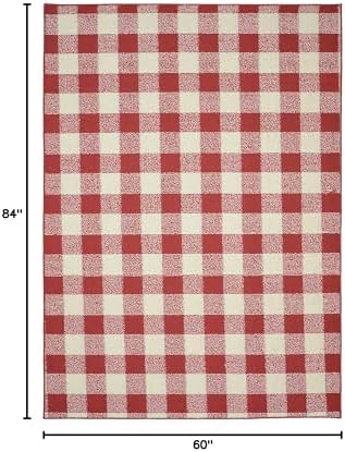Garland Rug Country Living – Checkered Buffalo Plaid Design, Non-Slip Rubberback, Traditional 5x7 Area Rug for Living Room, Bedroom, Kitchen, Dining Room,Nursery,Chili Red/Ivory - Image 3