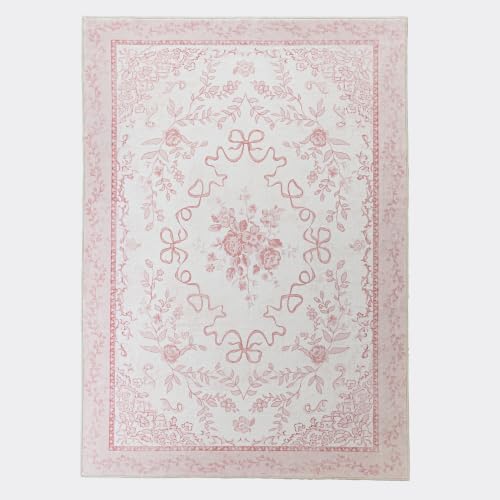 4x6 Pink Small Dorm Room Bedside Rug, Cute Feminine Office Area Rug for Rolling Chairs Under Desk - Image 4