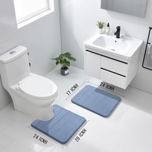 Yimobra Memory Foam Bathroom Mat Set, 24 x 17 & 24 x 20 in, Denim Blue - Image 2
