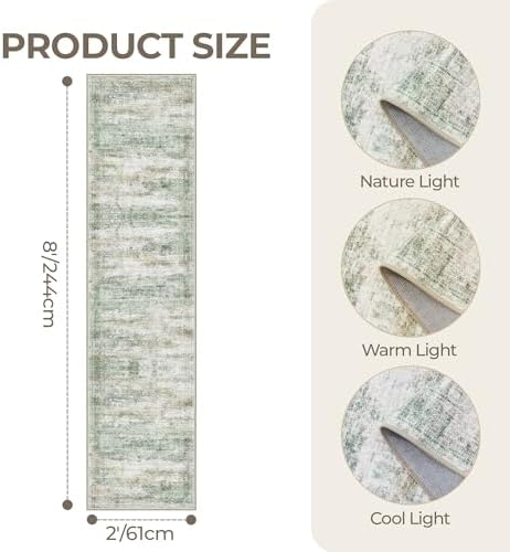 2x8 Runner Rug Non Slip,Washable Hallway Runner Rug,Green - Image 2