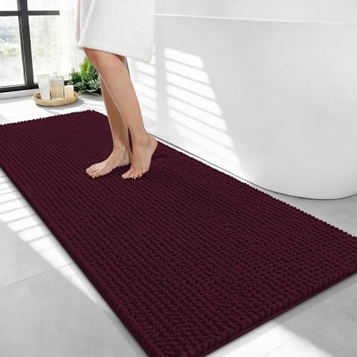 OLANLY Thick Chenille Bathroom Runner Rugs Mats 44x24, Black Cherry by OLANLY
