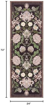 GarveeHome Plum Pink Floral Botanical 2x6 Washable Kitchen Runner Rugs Non Slip Black Purple Vintage Boho Cottage Long Rug for Hallways Bedroom Entryway Bathroom Mat with Rubber Back - Image 2
