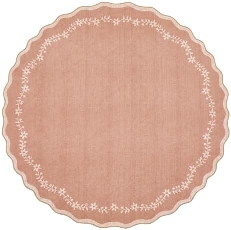 GarveeHome Round Rugs 4ft Scalloped Washable Small Circle Rug for Kids Room by GarveeHome