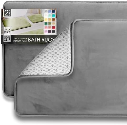 Clara Clark 2 Piece Bathroom Rug Set - Memory Foam, Bath Mat Set, Plush, Cozy, Ultra Soft, Non Slip, Machine Washable, Quick Dry - 24” x 17”+ 32” x 20” - Medium Grey - Image 3