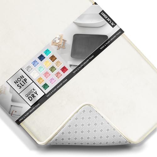 Clara Clark Bathroom Rugs, Velvet Memory Foam Bath Mat, Non-Slip Bath Rugs, Machine Wash, Dries Quickly, Ultra Soft Plush Bath Mats for Bathroom, 24 x 36, Off White - Image 3
